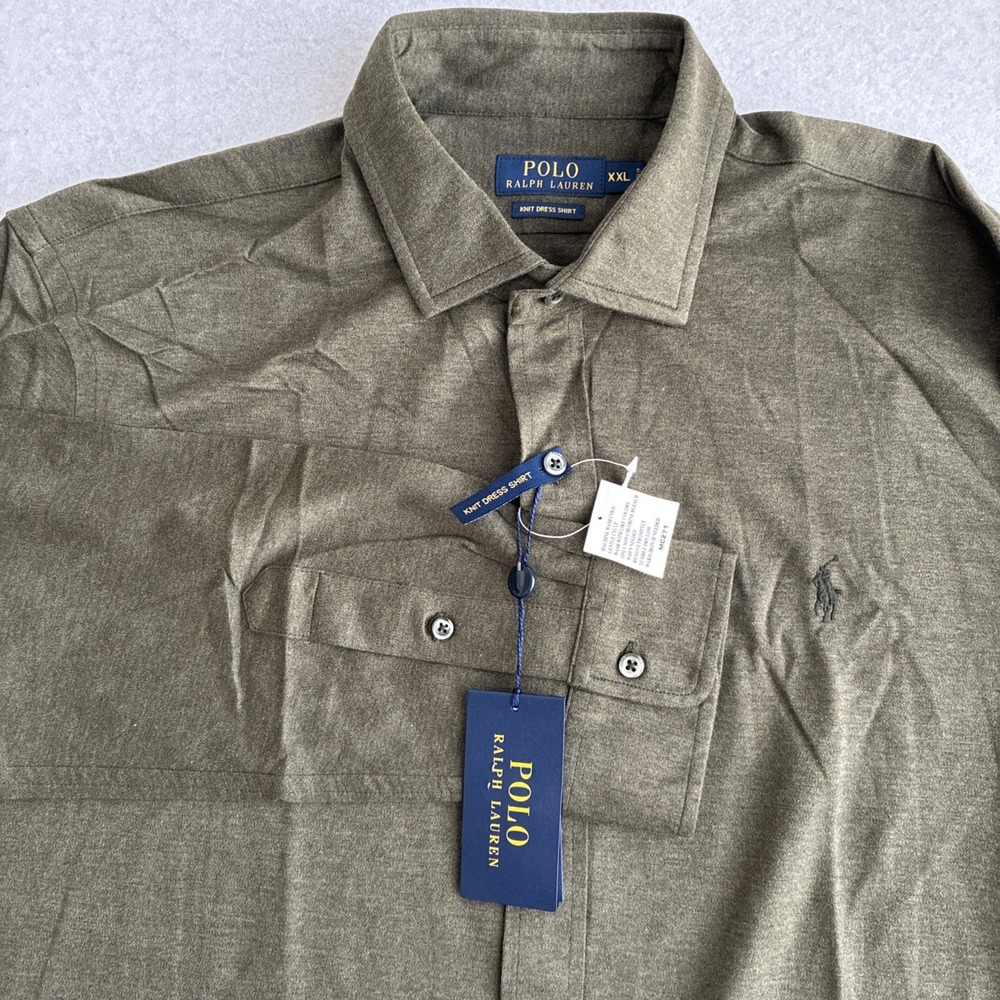Polo Ralph Lauren Mens Knit Dress Shirt 2XL XXL Preppy Old Money Autumn Olive